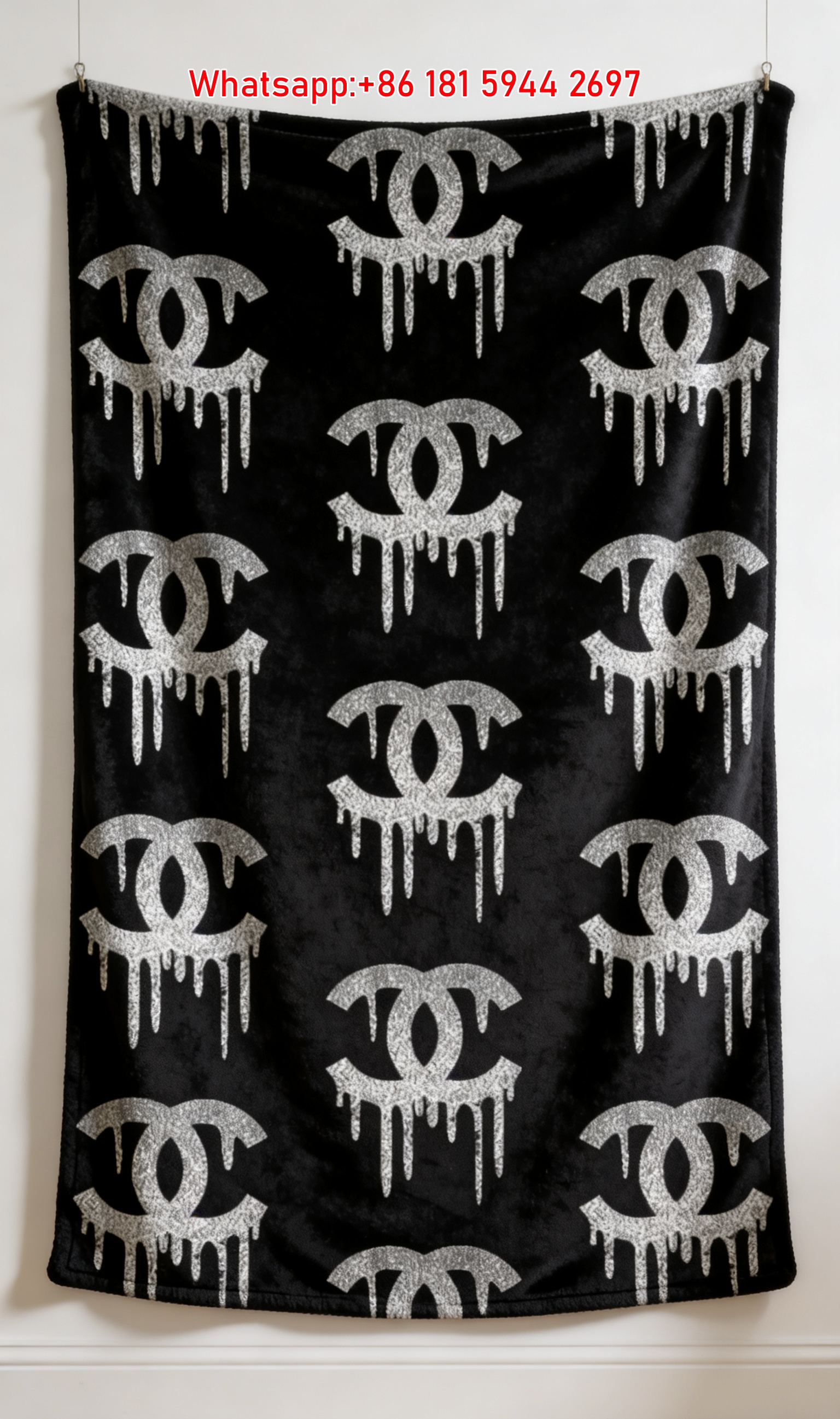 Chanel Dripping Glitter CC Logo Flannel Throw Blanket IMG_7098